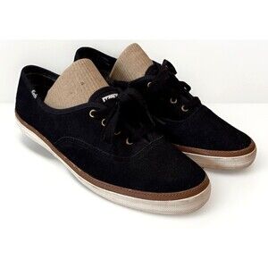 KEDS Classic Champion Women Size 8 Black Leather‎ Trim Lace Up Sneakers